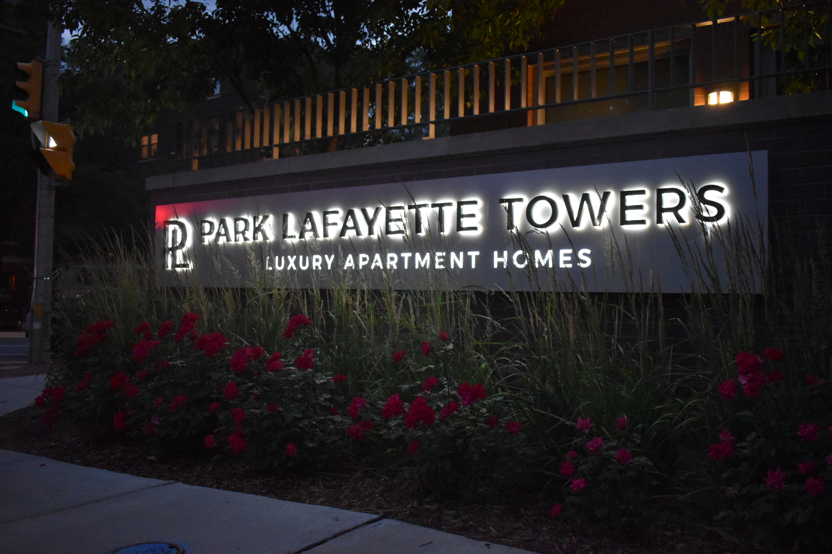 park lafayette towers luxury apartment homes sign