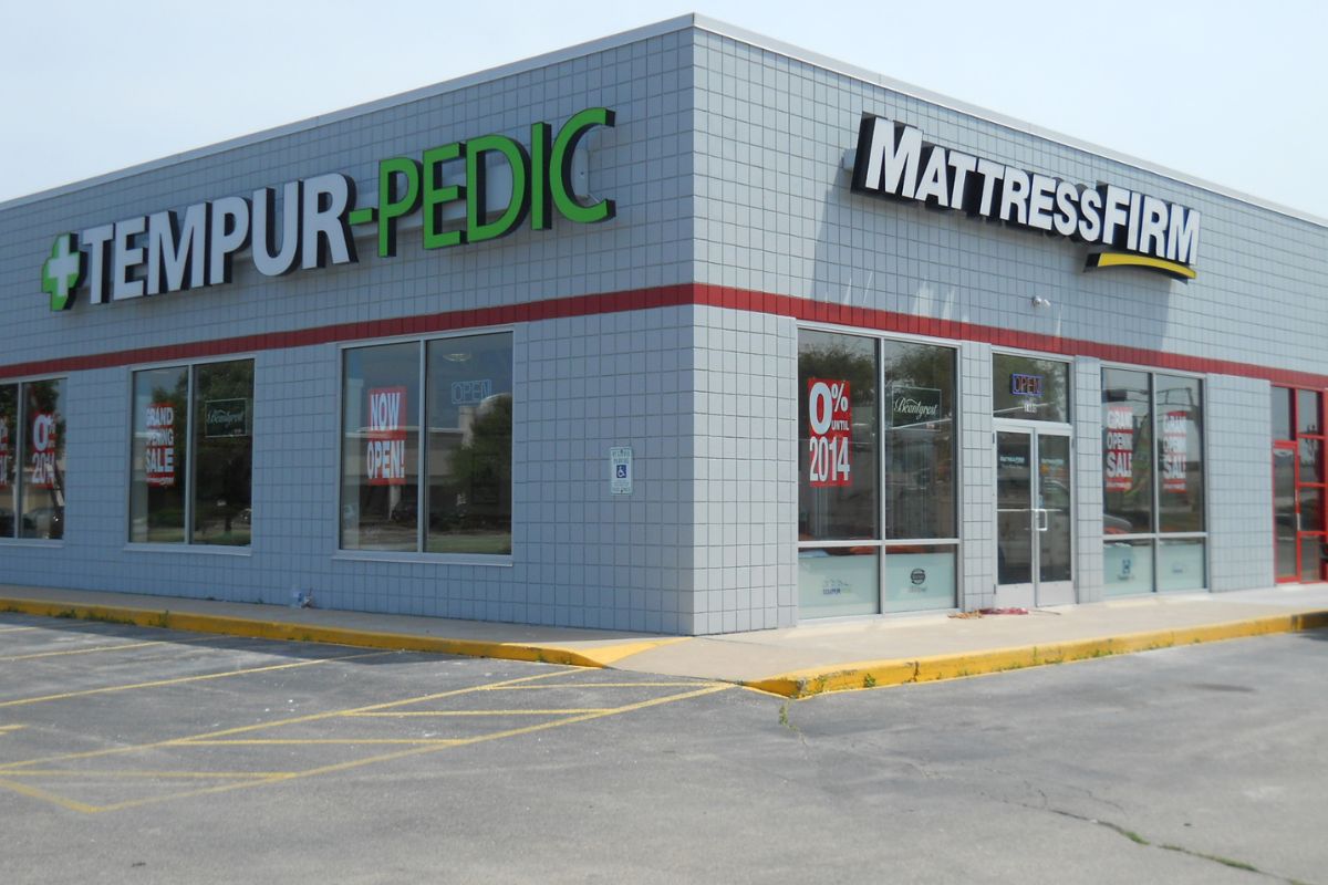 Signage on the exterior of a Mattress Firm building