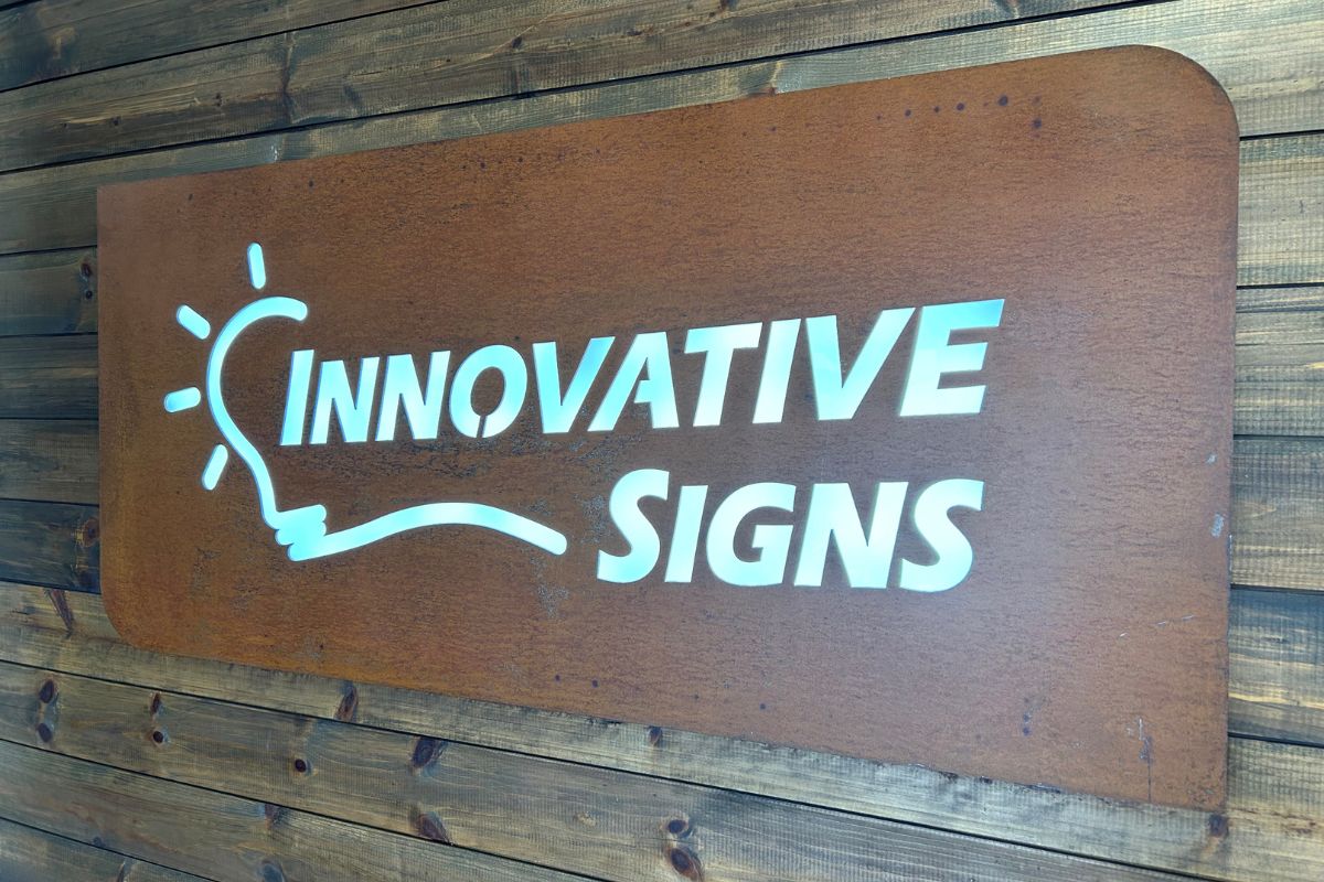 Aluminum sign that says, "Innovative Signs."