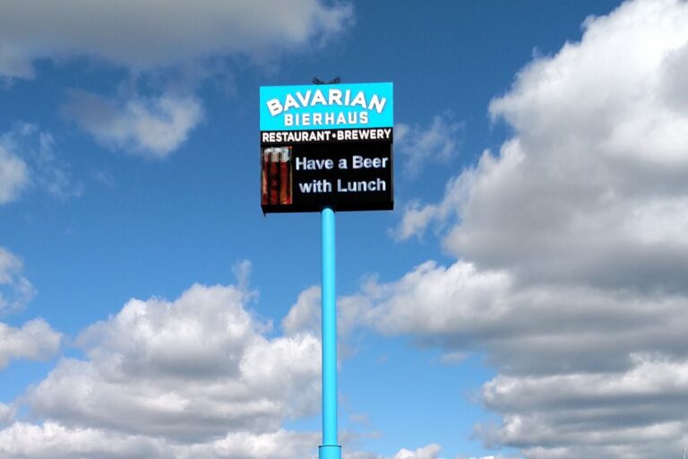 A pole sign for Bavarian Bierhaus.