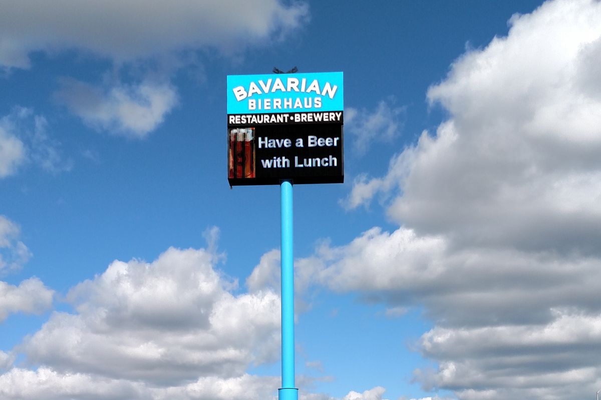 A pole sign for Bavarian Bierhaus.