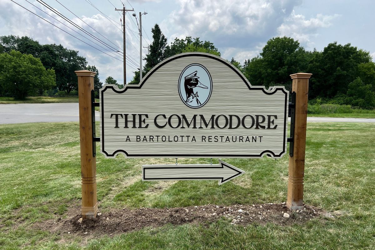 Outdoor dimensional lettering sign for a restaurant.