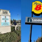Side-by-side images of a monument vs. a pylon (pole) sign.